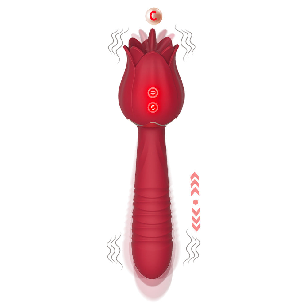 Rose 玩具舌头舔振动器，具有 7 种舔和 5 种伸缩振动功能