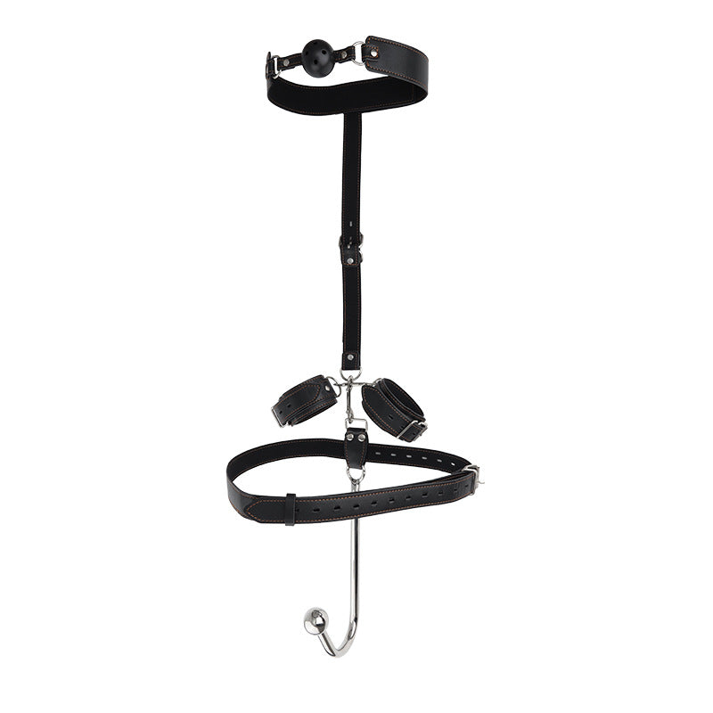 Anal Hook BDSM Restraint Kit with Ball gags Choker and Adjustable Leather Handcuffs