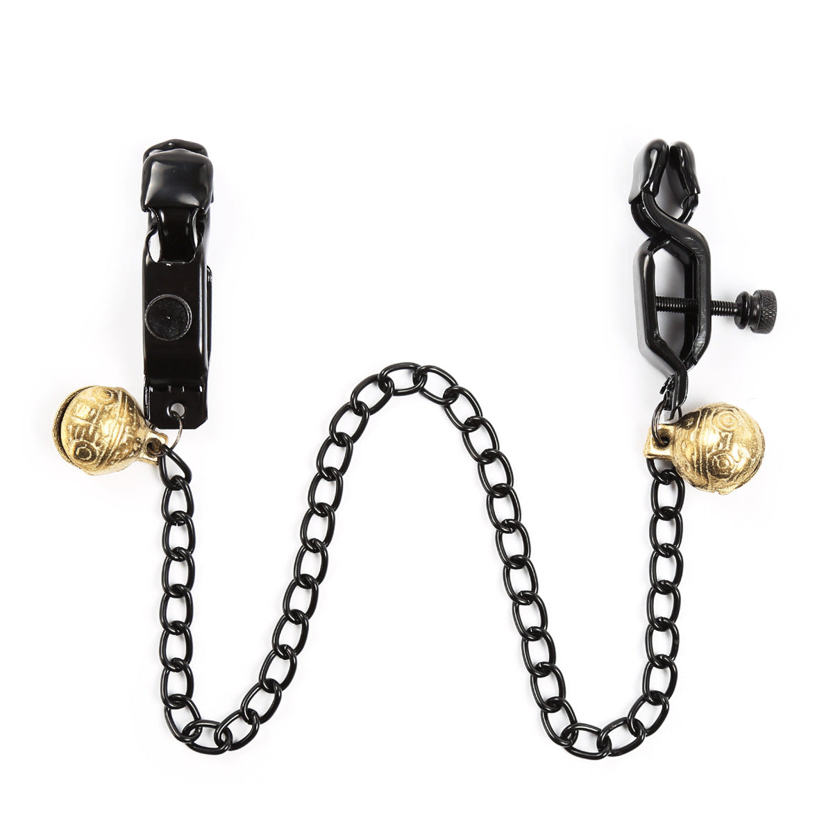 Non-Piercing Adjustable Black Metal Nipple Clamps with Bells