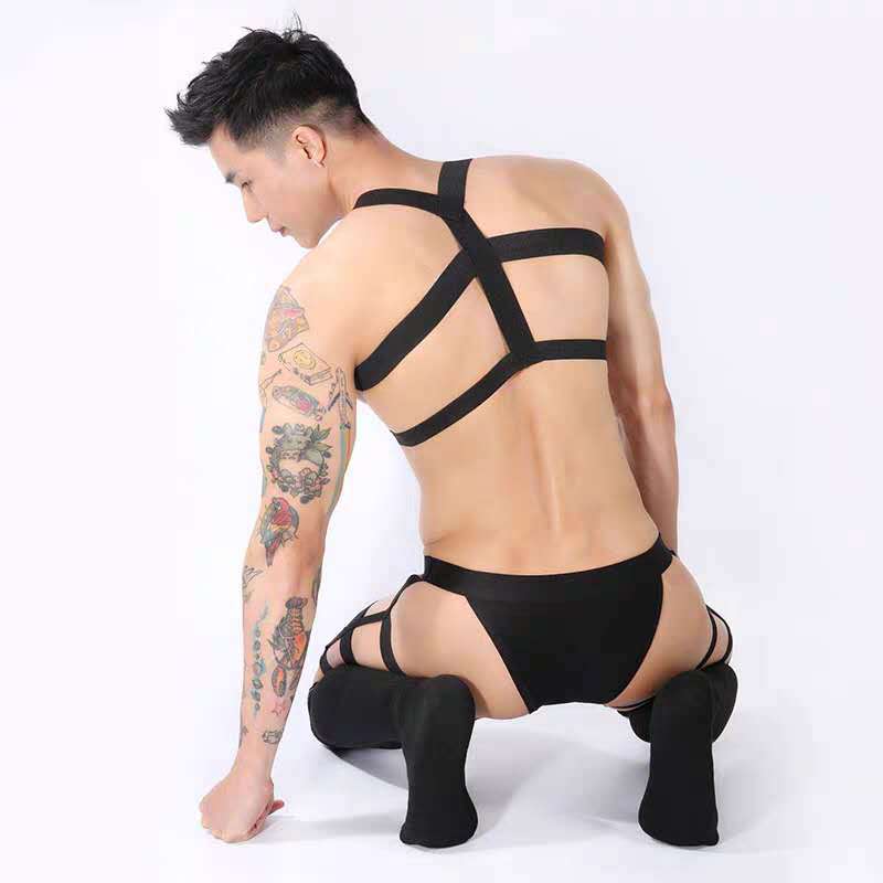 Men's Sexy See Through Jockstrap Body Chest Harness Belt Set(Three Colors Available)