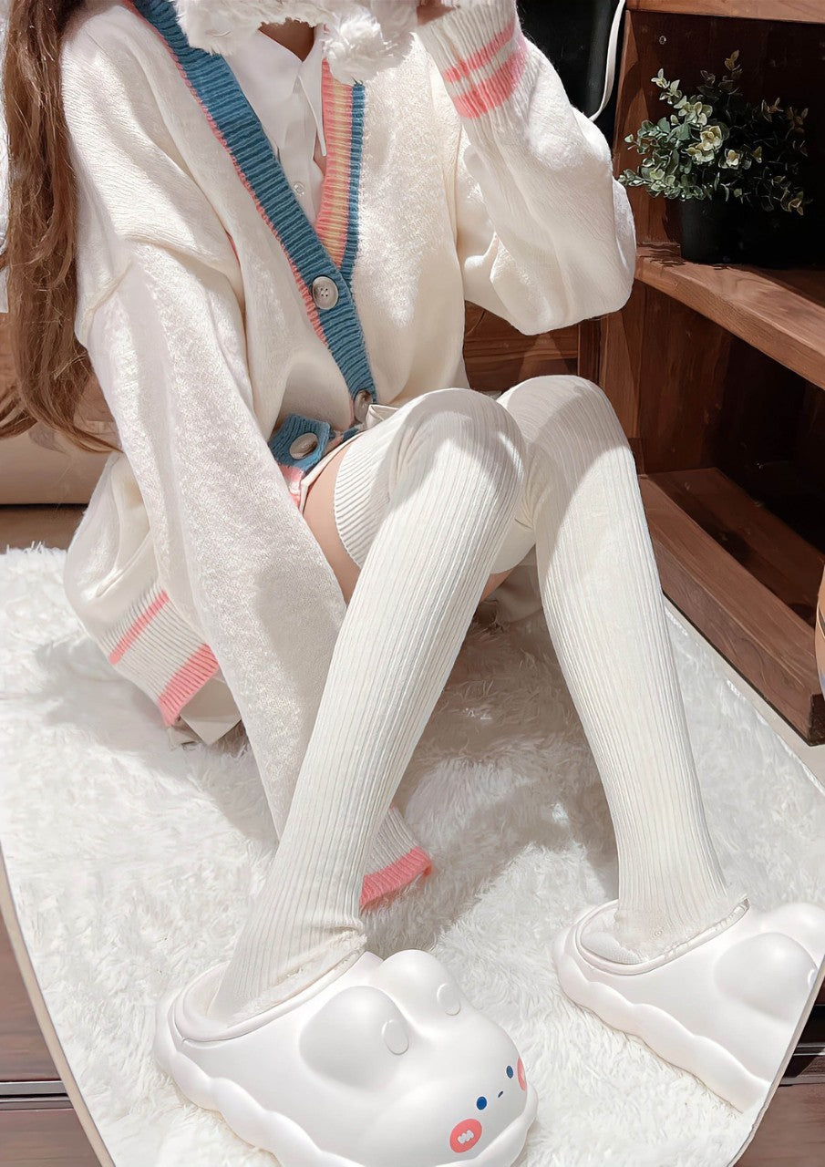 Thigh High Socks for Women (Over The Knee) - Japanese School Style Striped Socks | Non-Slip Warm Design | 7 Colors