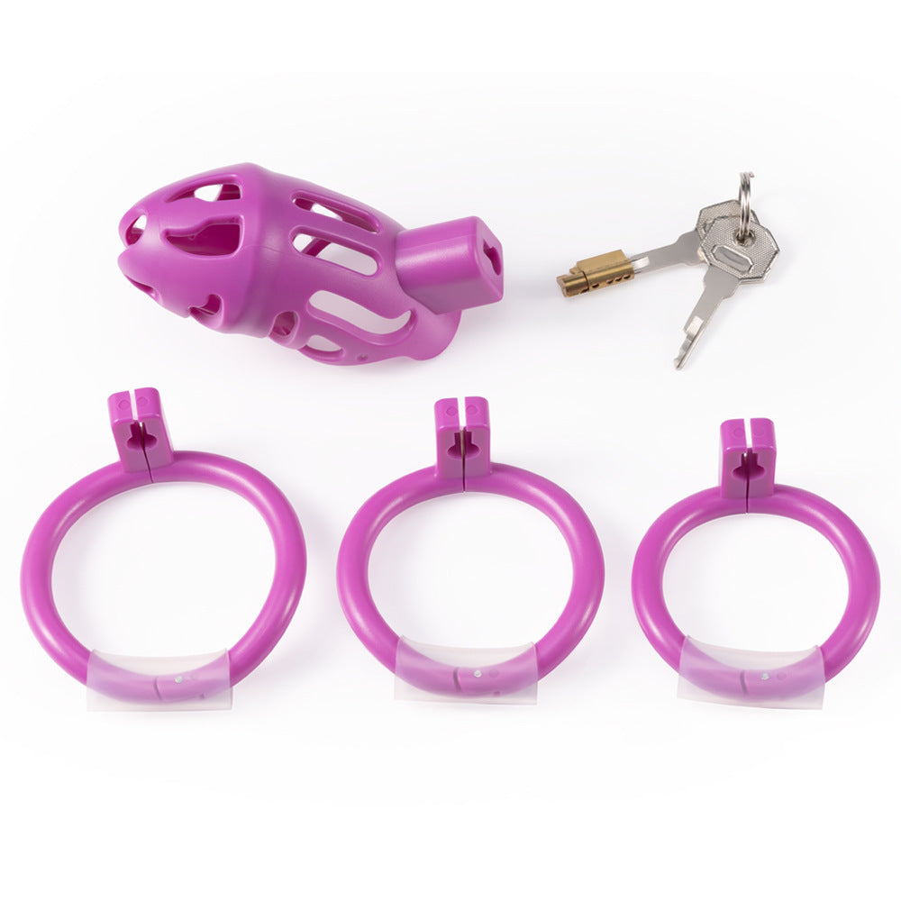 Chastity Cage for Men with 3 Rings - Resin Breathable Birdcage Design, Black, Pink, Purple