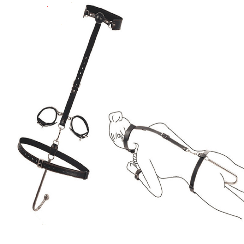 Anal Hook BDSM Restraint Kit with Ball gags Choker and Adjustable Leather Handcuffs