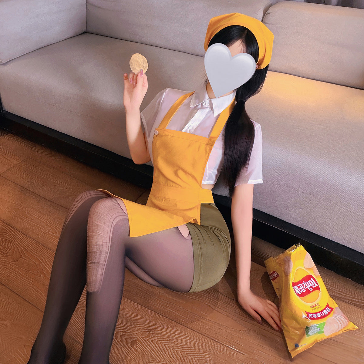 深夜邀约 · 美式店员制服诱惑套装｜性感透视上衣短裙＋可手撕连裤袜