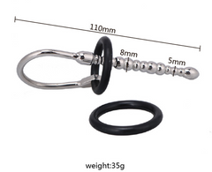 Stainless Steel Beads Urethral Sounds Plug with 2pcs Penis Rings