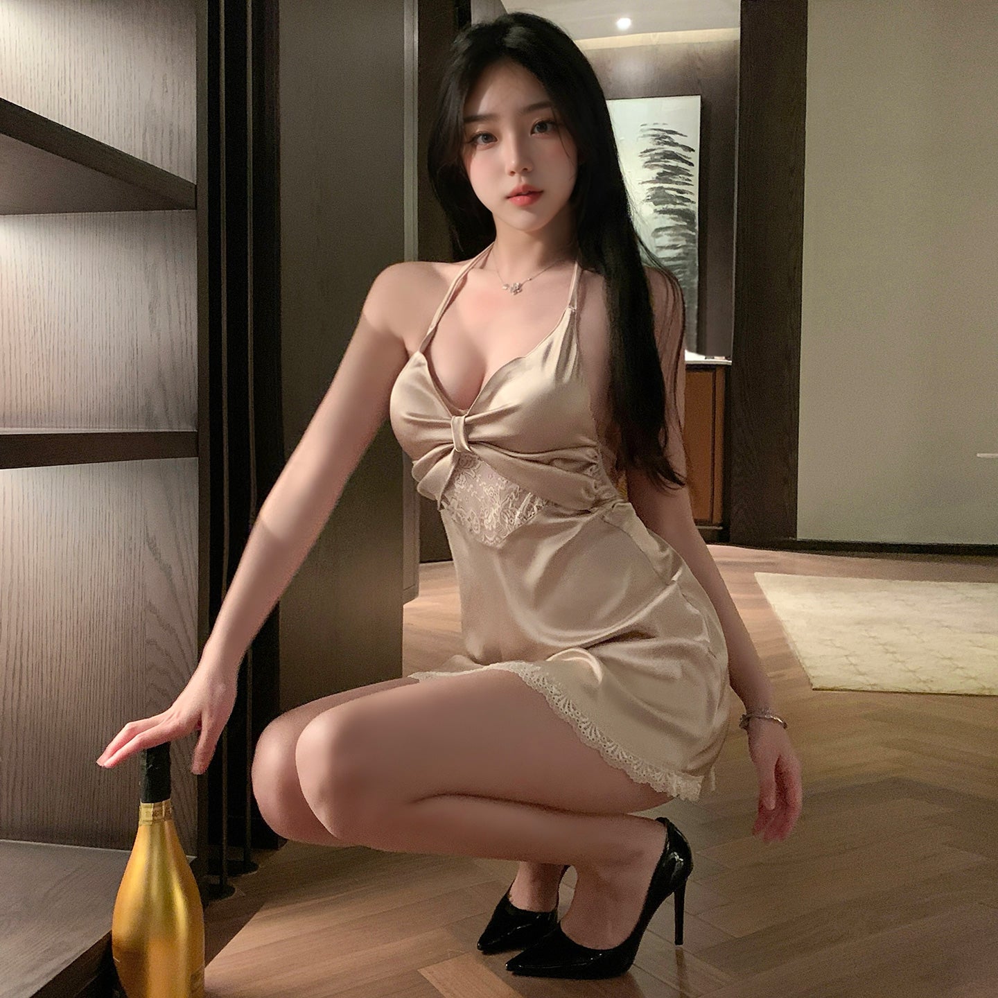 性感纯韵娇妻深V大露背吊带睡裙
