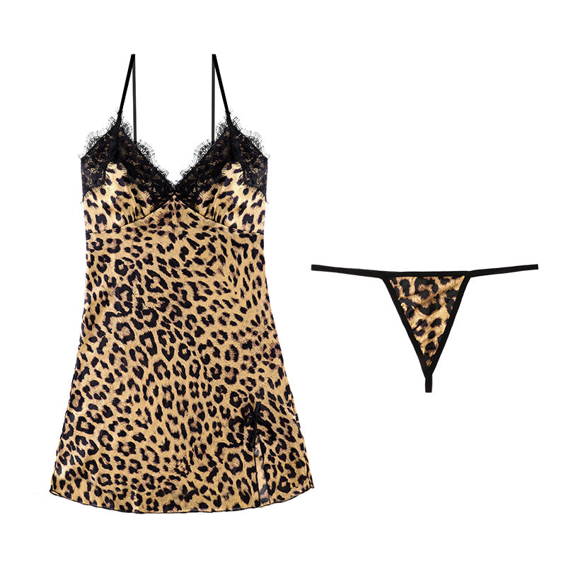 Sexy Leopard Printed V-Neck Long Nightdress